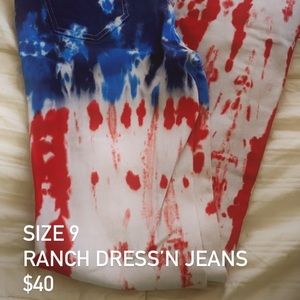 Red white and blue tie dye jeans